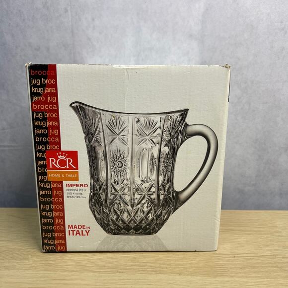RCR Royal Crystal Rock Pitcher Italy Impero Pattern New in Box Beautiful - Picture 3 of 5